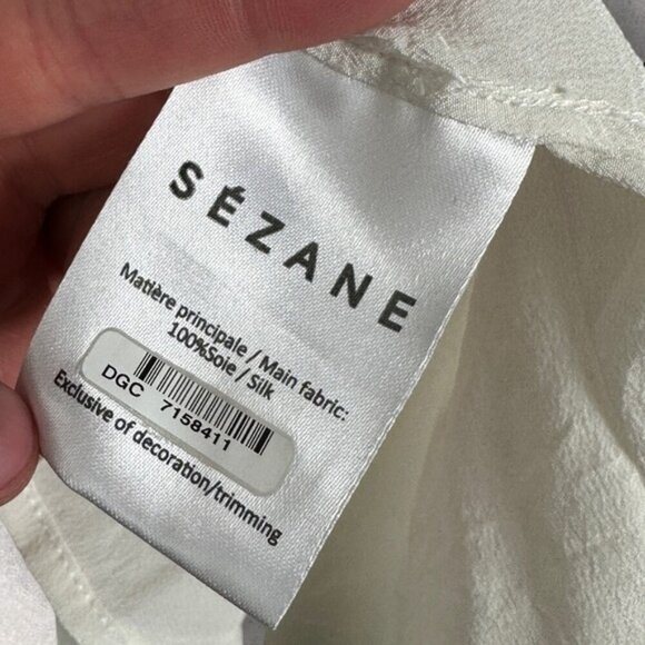 Sezane 100% Silk Elisa Black Ecru White Size 36 French / US 4 Button Top Blouse - Picture 9 of 14
